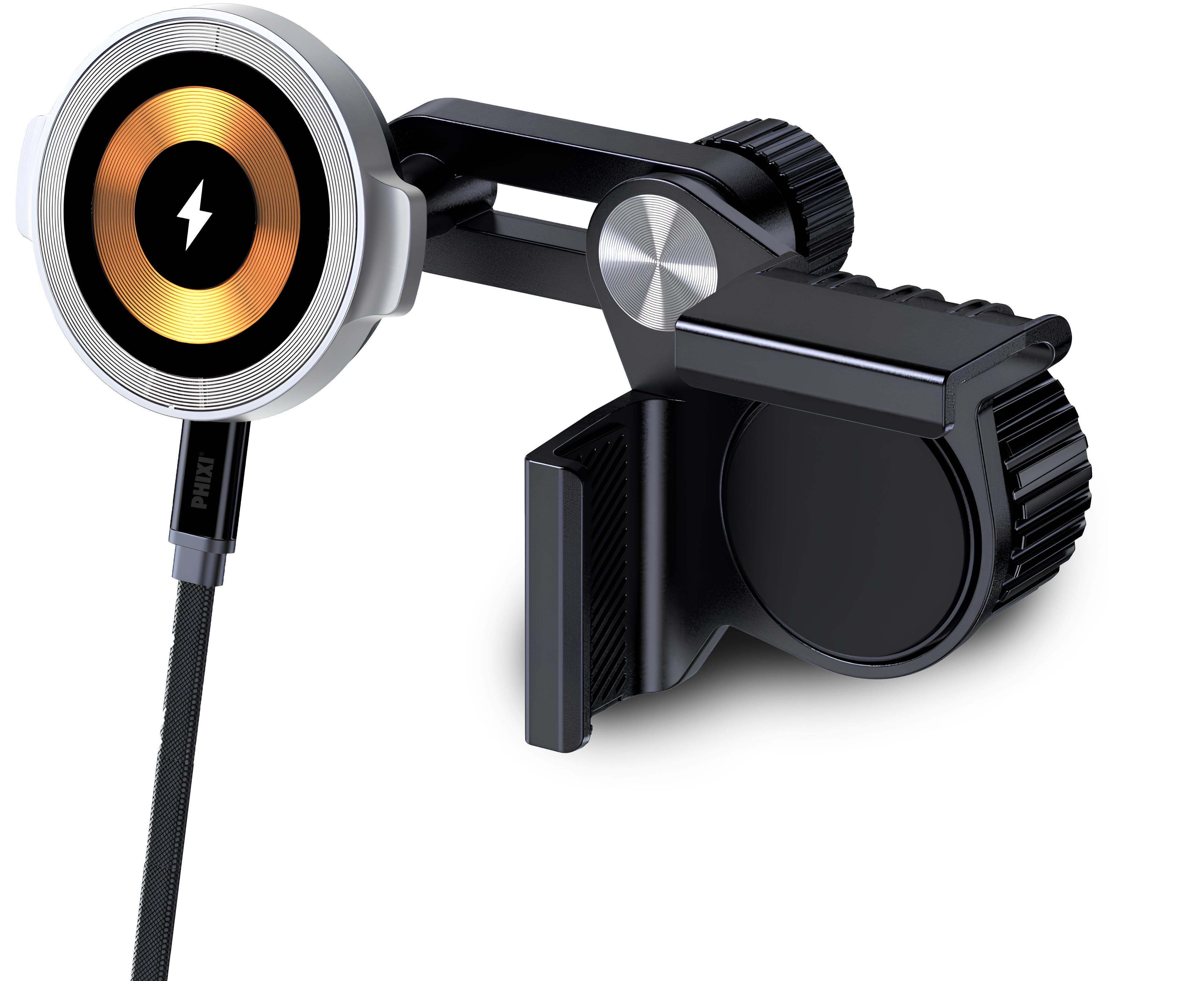 Phixi Force M16 15W Hızlı Şarj Kablosuz Araç Şarj Cihazı Tutucu, Manyetik Katlanabilir Telefon Tutucu