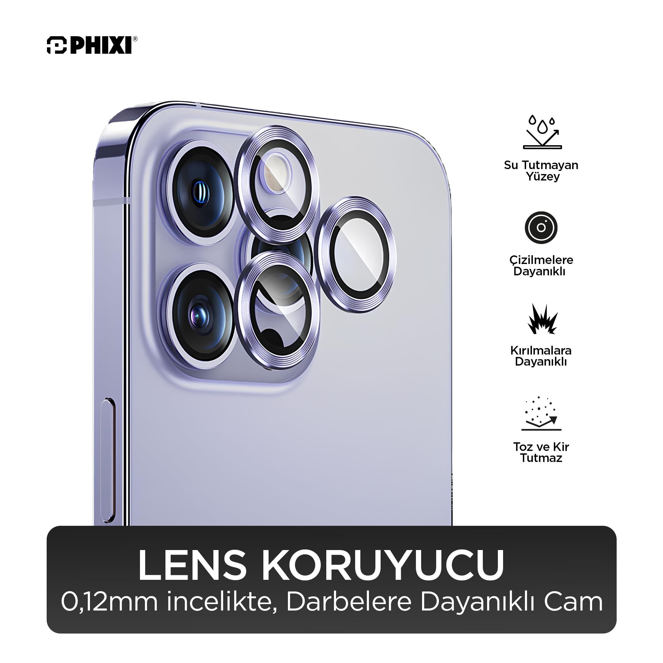 Phixi Premium Guard Serisi  – iPhone 14 Pro / Pro Max Uyumlu Deep Purple Kamera Lens Koruyucu | Safir Cam, Kırılmaz, Gerçek Görünüm