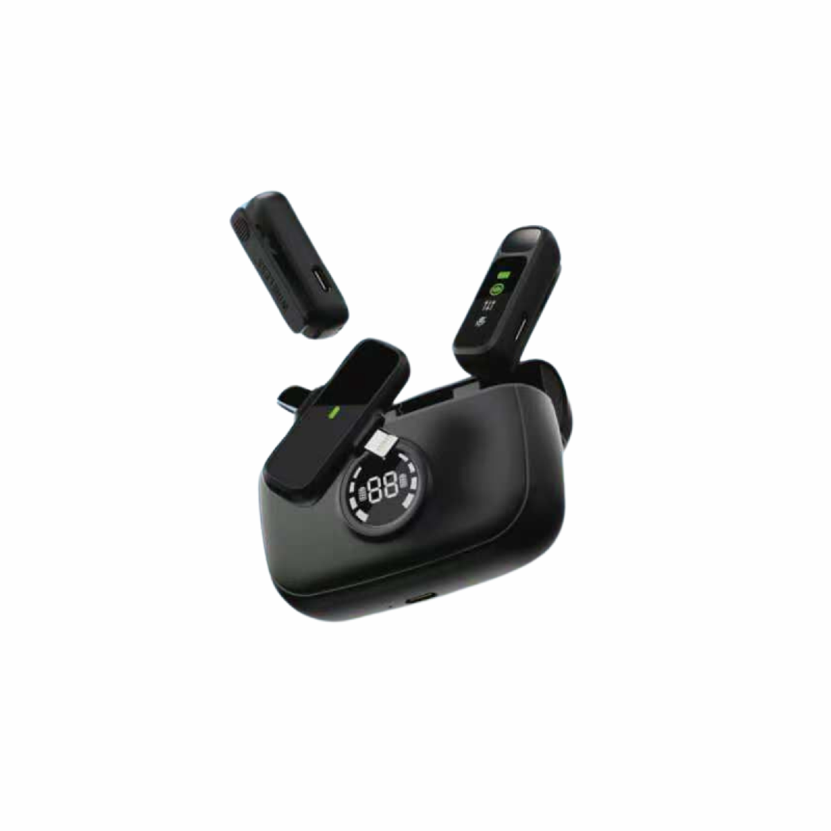 HEPU HP-K30 Kablosuz Mikrofon Seti – Dijital Göstergeli Şarj Kutulu, iOS/Type-C Uyumlu