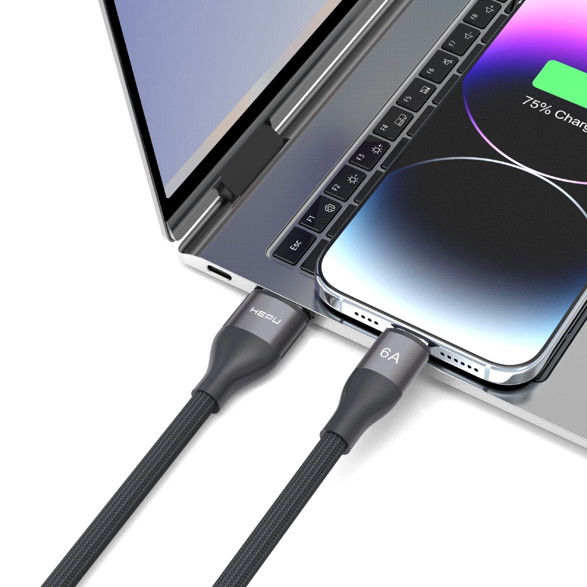 HEPU HP-503 Type-C to Type-C Kablo – 6A Hızlı Şarj, Örgülü Dayanıklı Tasarım (1 Metre)
