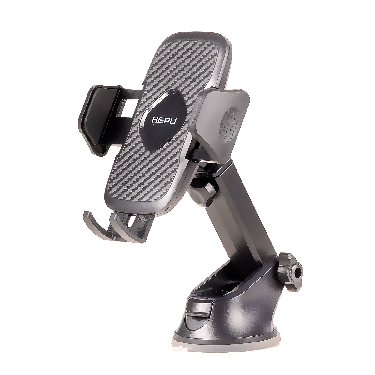 HEPU HP-A21 Uzun Kollu Araç İçi Telefon Tutucu – Karbon Desenli Gövde + Vantuz Taban (Cam   Torpido Uyumlu)