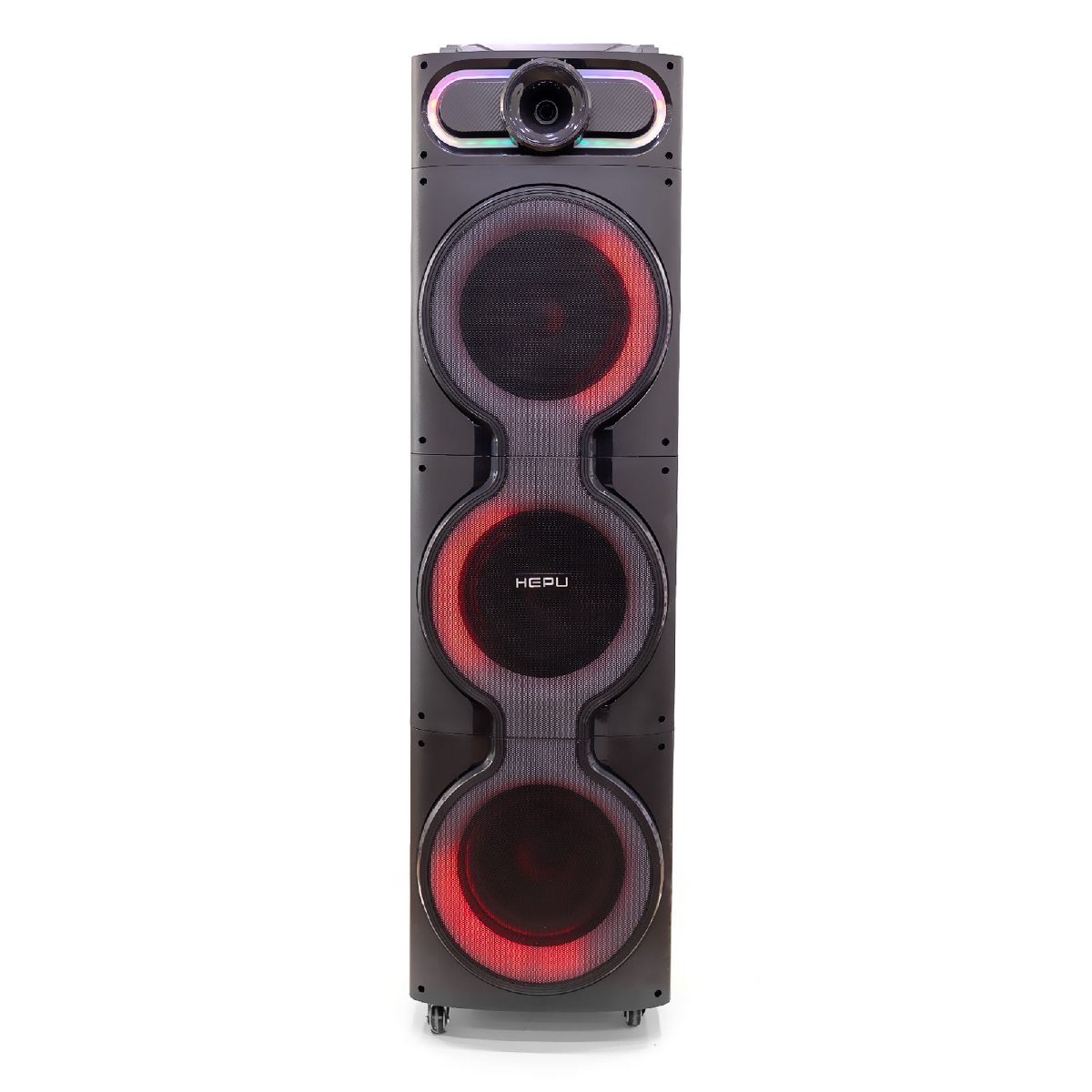 HEPU HP-918 Partybox Bluetooth Hoparlör – 10” Woofer x3, 80W Güç, RGB Işık Efektleri, 2 Kablosuz Mikrofon + Kumanda