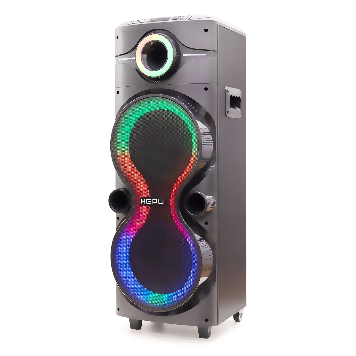 HEPU HP-922 RGB Işıklı Tekerlekli Partybox Hoparlör – 80W Güç + 2 Kablosuz Mikrofon + Kumandalı