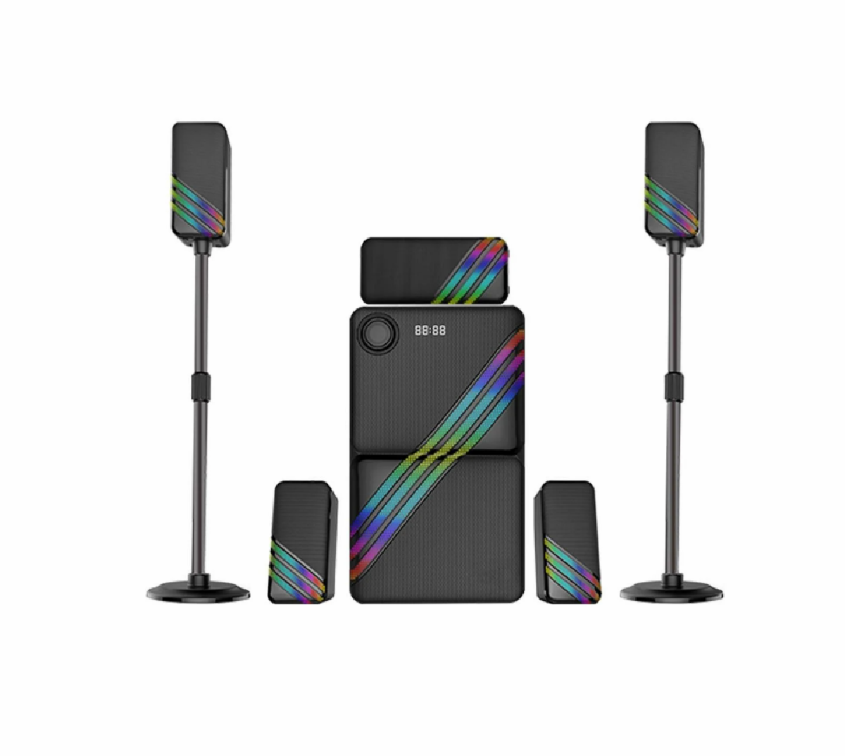 HEPU HP-TV03 5+1 Ev Sinema Sistemi – Bluetooth + USB + SD Kart + AUX + Kumandalı RGB Tasarım