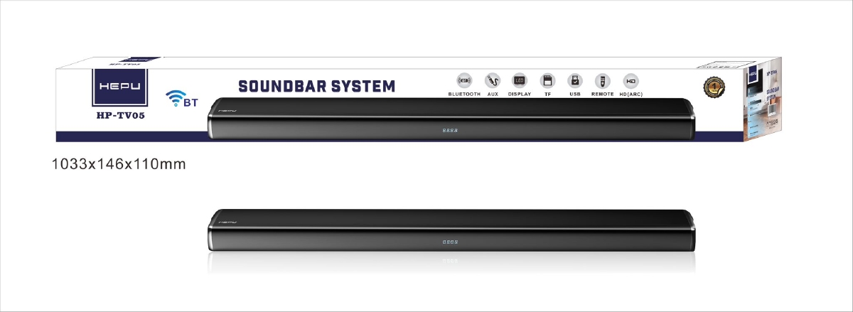 HEPU HP-TV05 – 80W Güçlü Bluetooth Soundbar (LED Display, AUX/USB/TF, HD(ARC), Kumandalı)