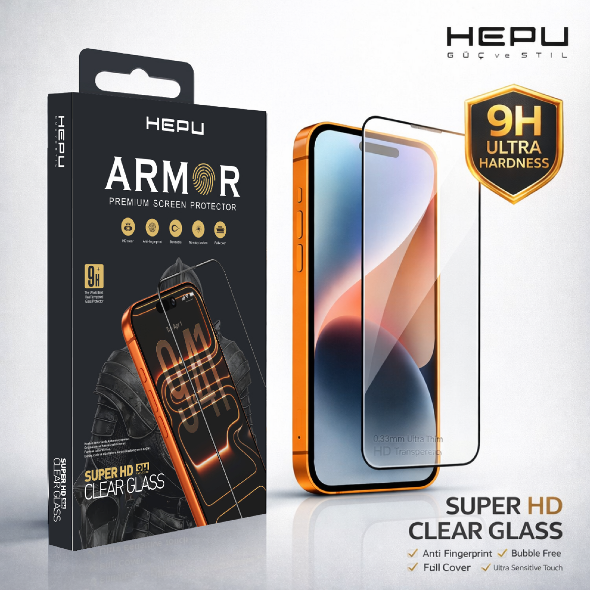 HEPU ARMOR Series Clear HD Cam Ekran Koruyucu – iPhone 15 Pro Uyumlu