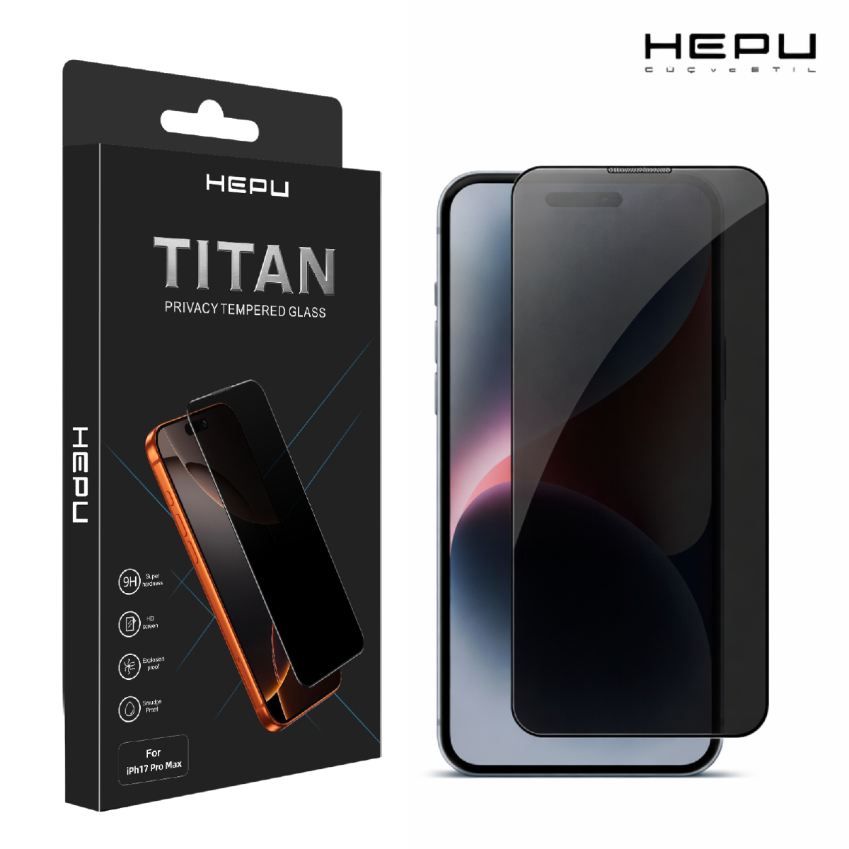 HEPU TITAN Privacy Cam Ekran Koruyucu – iPhone 15 / 16 Uyumlu