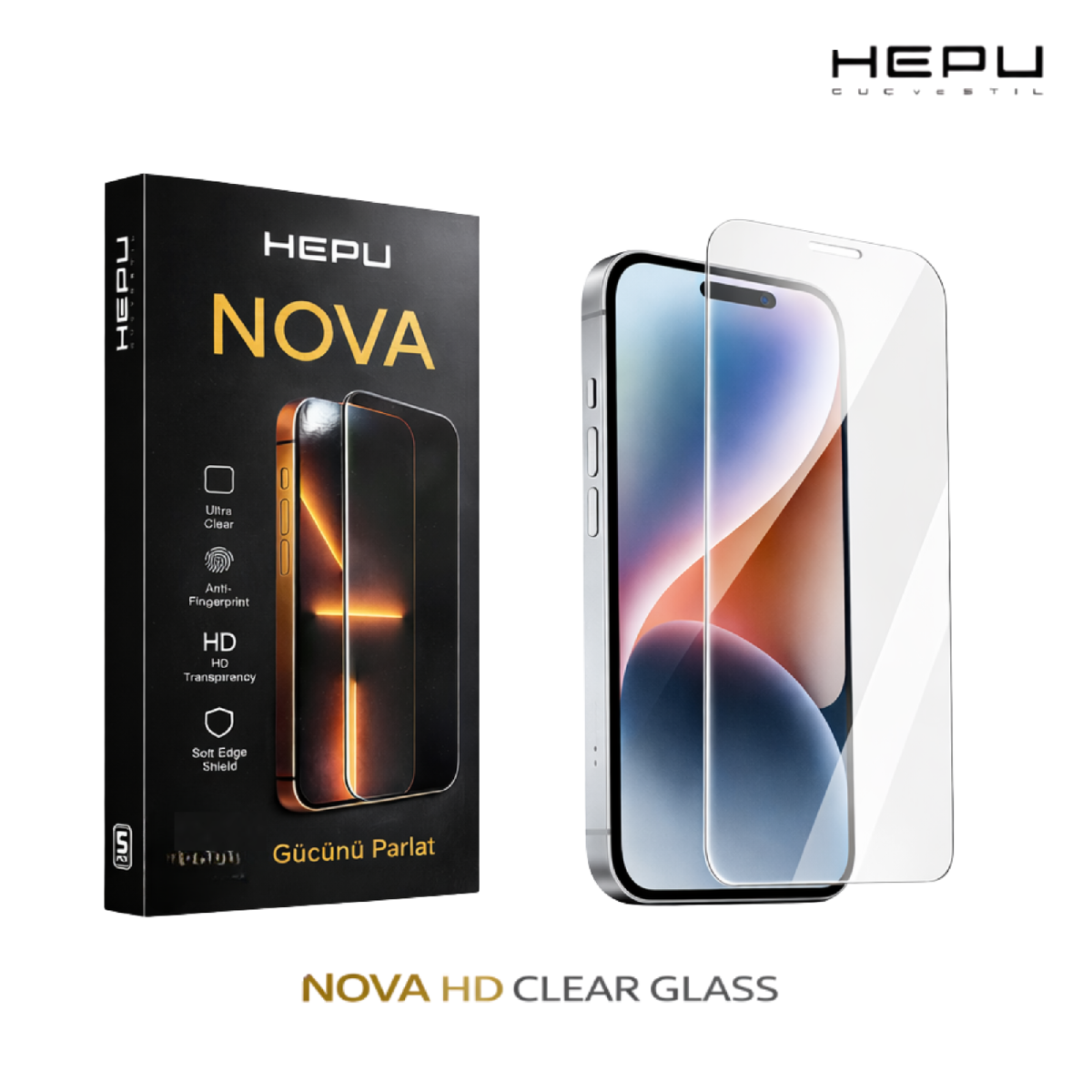 HEPU NOVA HD Clear Temperli Cam Ekran Koruyucu – iPhone 16 Pro Max Uyumlu